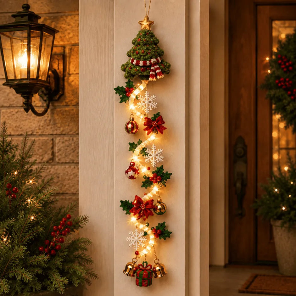 ✨🎄 Décoration de porte de Noël lumineuse — Lumière chaleureuse, charme artisanal, 6 modèles verticaux