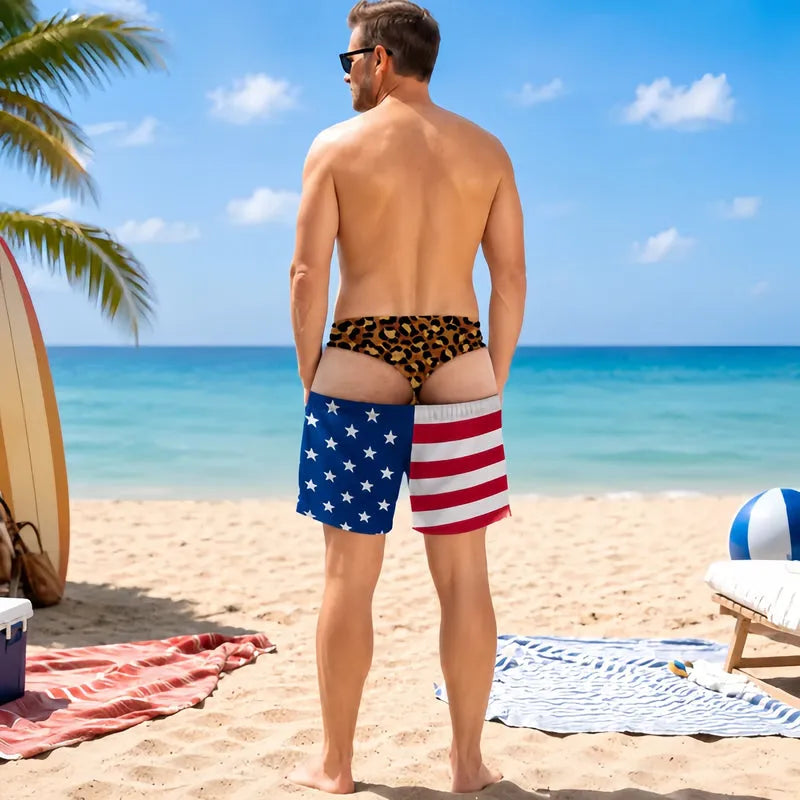 🐆 Short de bain rigolo style denim à imprimé léopard : un short de bain original ! 🏖️