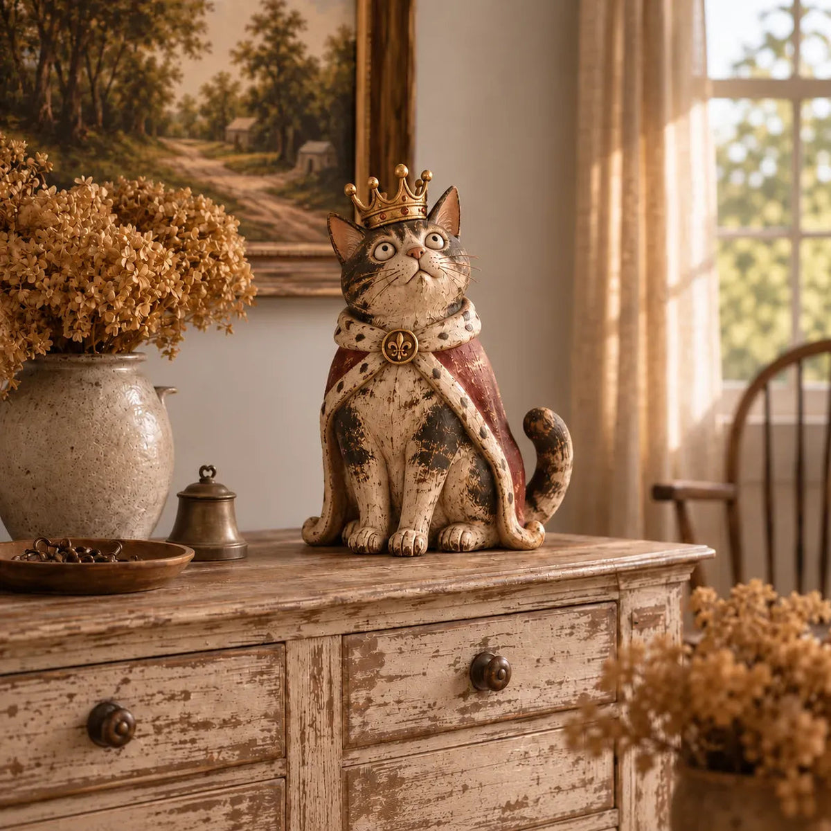 👑🐈 Figurines « La Cour des chats médiévale » — 5 personnages royaux inspirés du style vintage, à disposer sur vos étagères ou vos cheminées