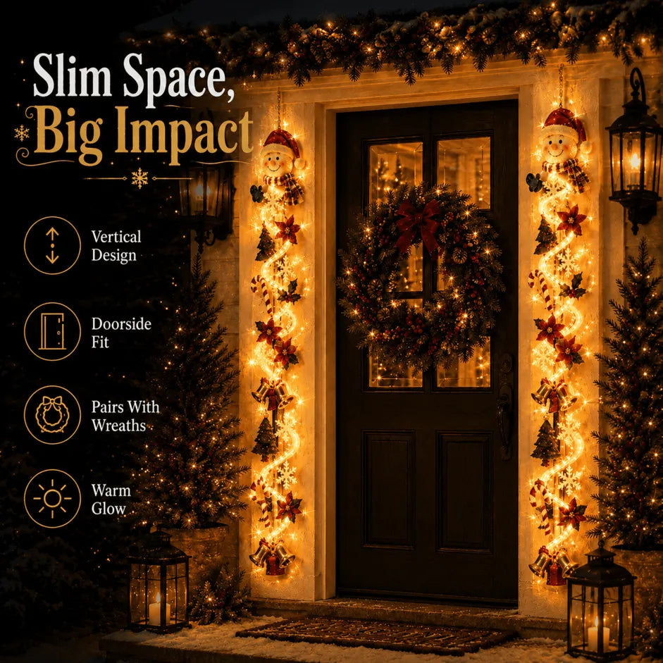 ✨🎄 Décoration de porte de Noël lumineuse — Lumière chaleureuse, charme artisanal, 6 modèles verticaux