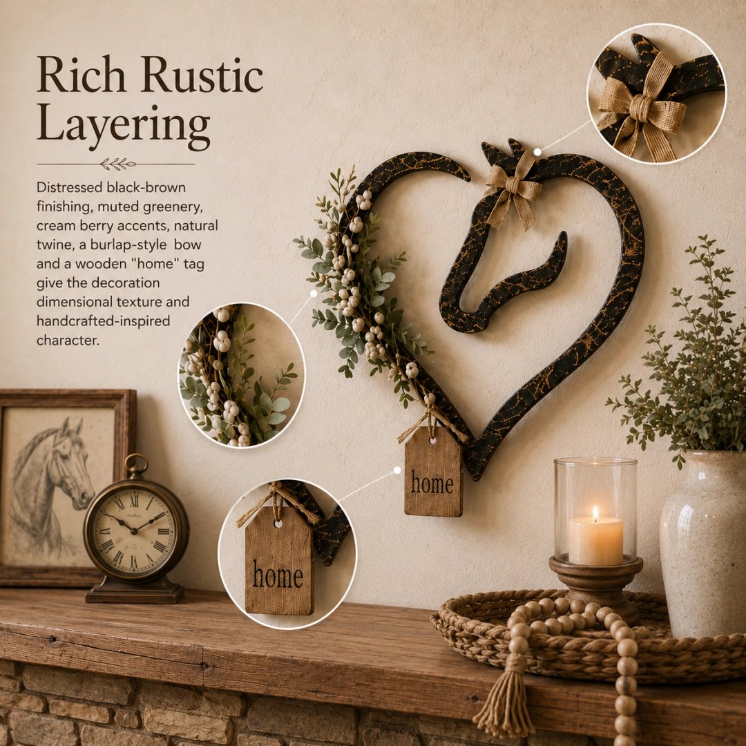 🐎 Décoration murale rustique en forme de cœur avec silhouette de cheval : une touche vintage pour votre maison de campagne ! 🏡