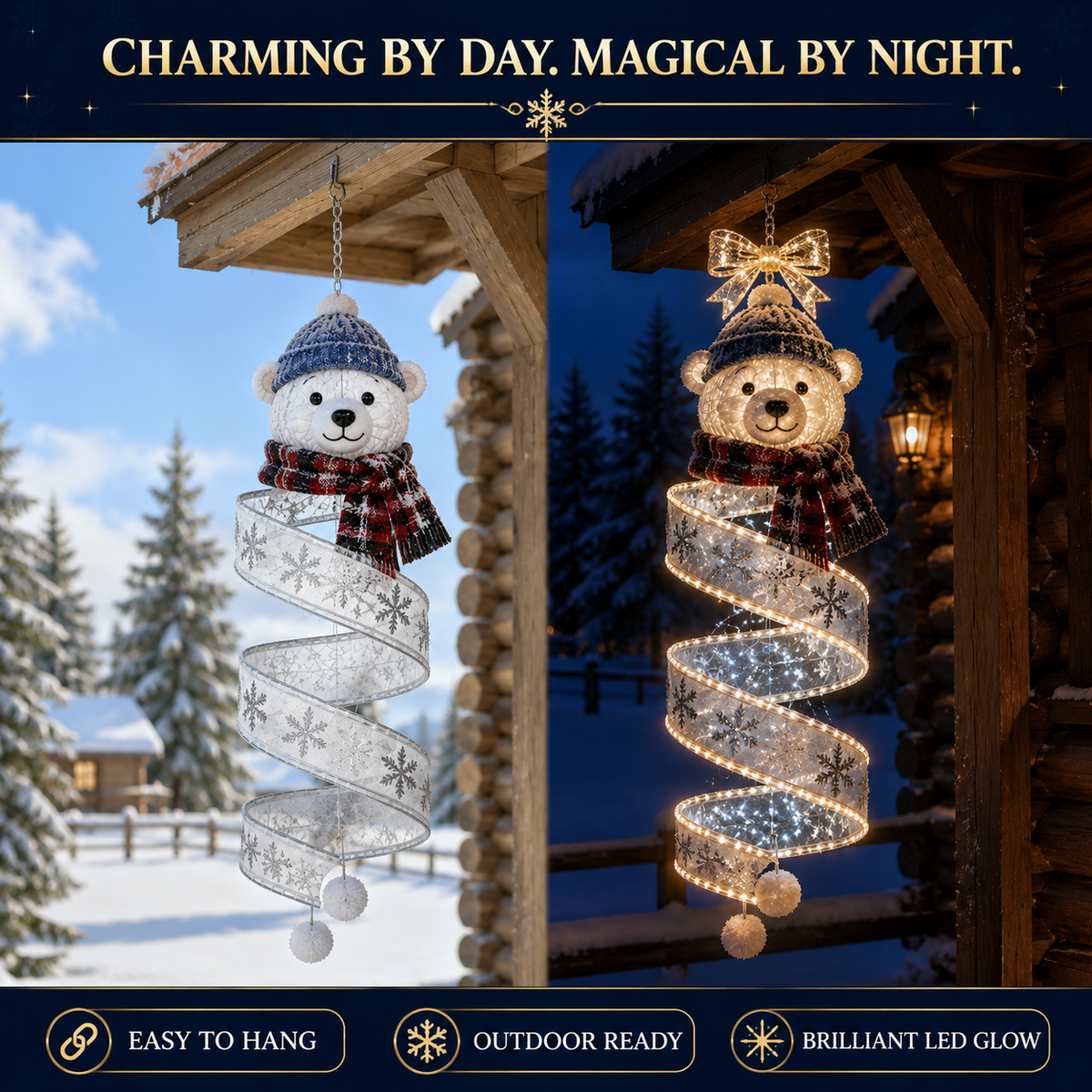 🎄✨ Guirlande lumineuse de Noël en spirale à suspendre — 3 motifs festifs