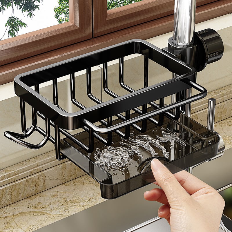 🍽️💧 Support de rangement multifonctionnel pour évier — En aluminium résistant à la rouille, séchage rapide et installation sans outils