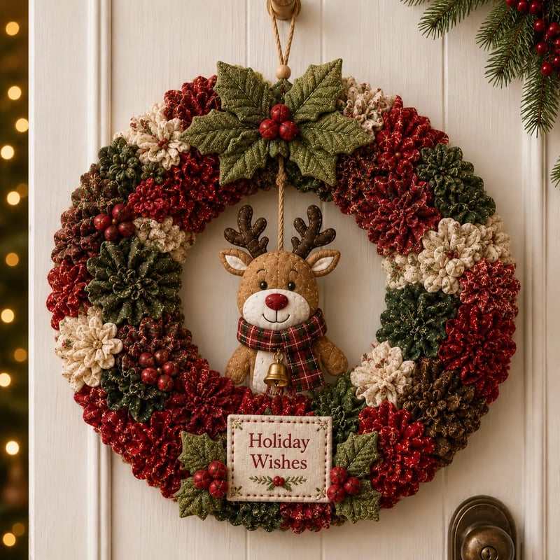 🎄🧶 Créez une décoration de Noël accueillante — Kit de bricolage « Poke Art » pour couronne de Noël