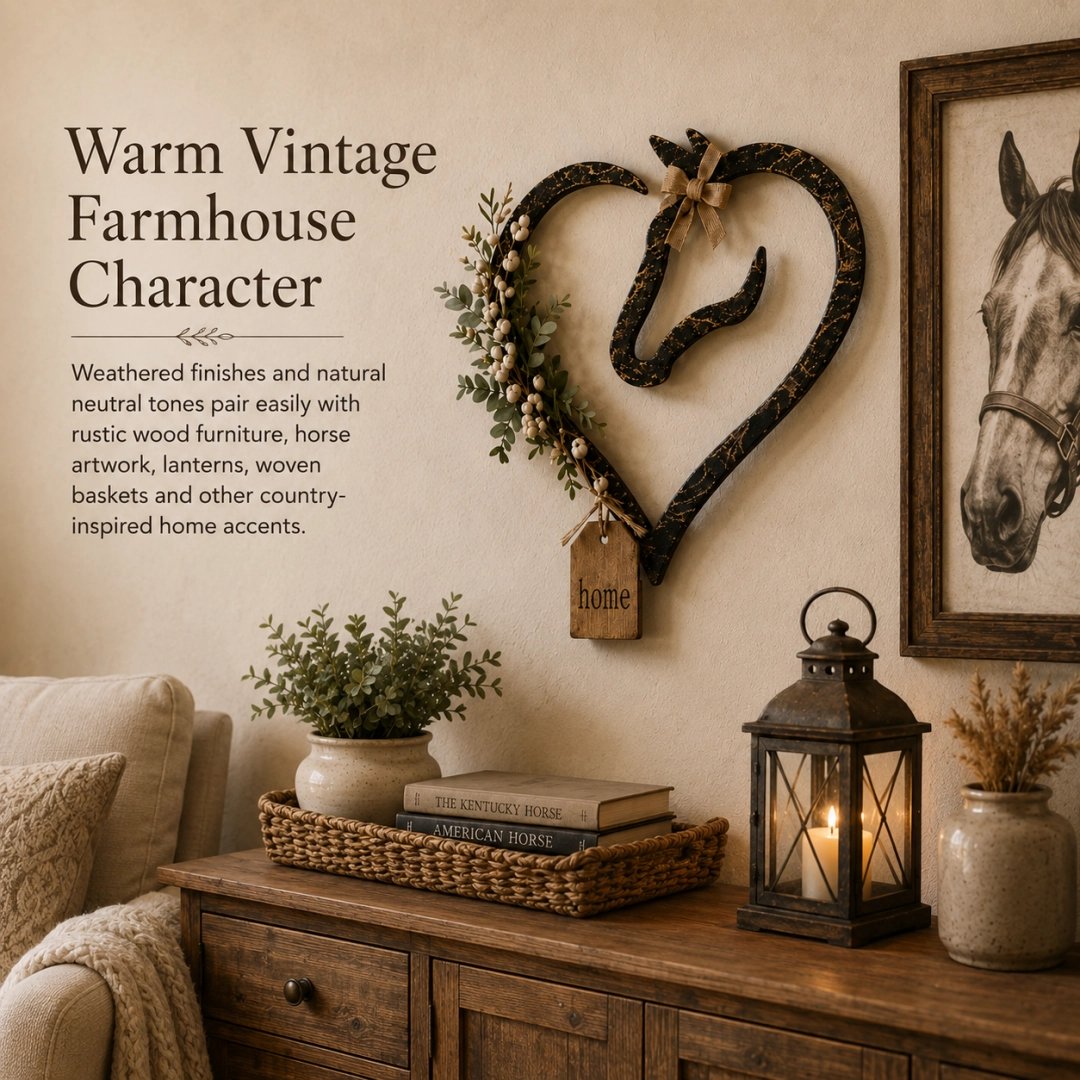🐎 Décoration murale rustique en forme de cœur avec silhouette de cheval : une touche vintage pour votre maison de campagne ! 🏡