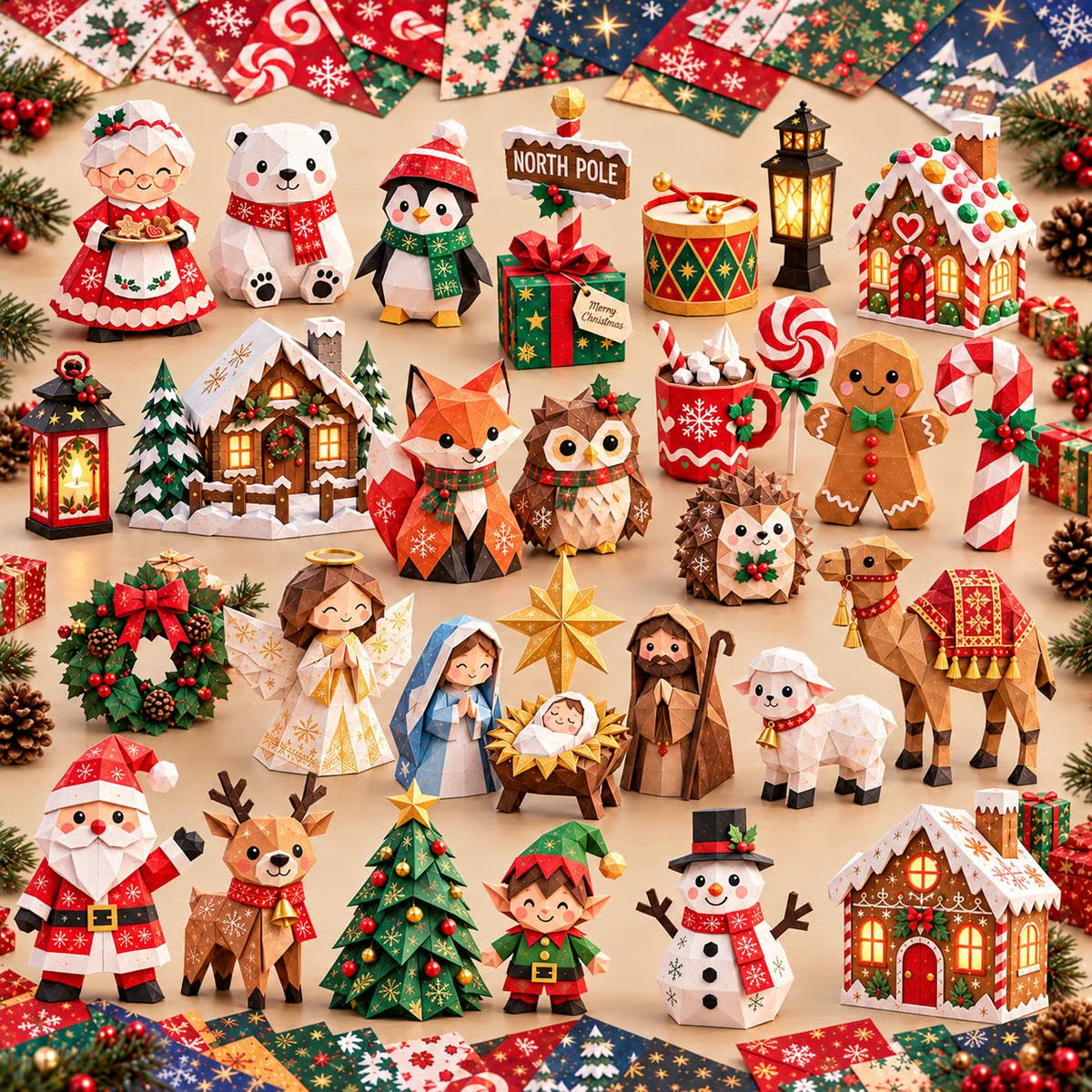 🎄✂️ Kit de bricolage de Noël en papier — 250 feuilles, 5 thèmes festifs, bricolages en papier 3D à réaliser soi-même