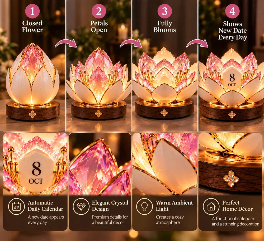 🌸 Calendrier perpétuel à floraison automatique — Calendrier floral qui affiche la date grâce à une lumière d'ambiance chaleureuse
