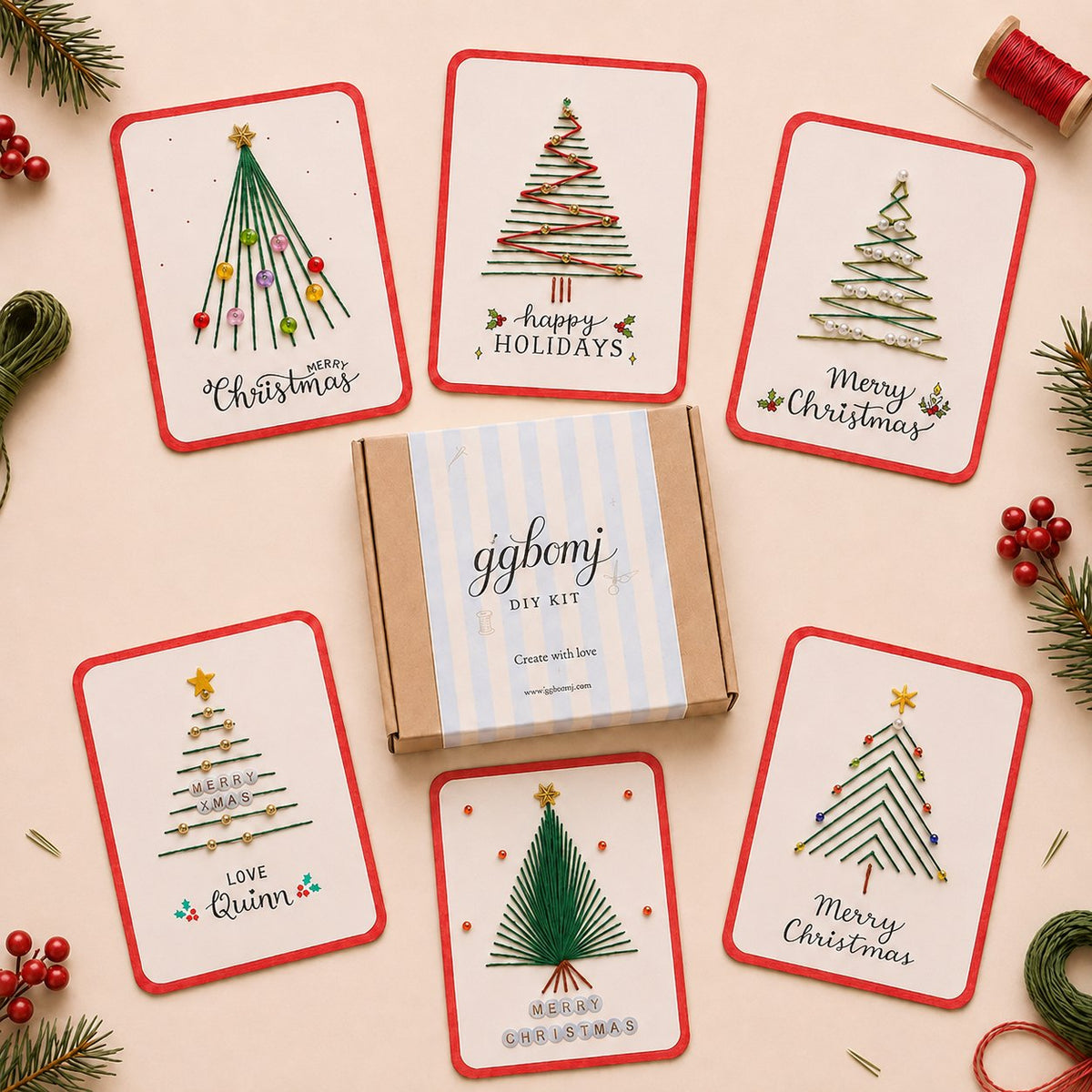🎄🧵 Kit DIY de cartes de Noël brodées (6 modèles) — une carte unique, un geste fait avec le cœur