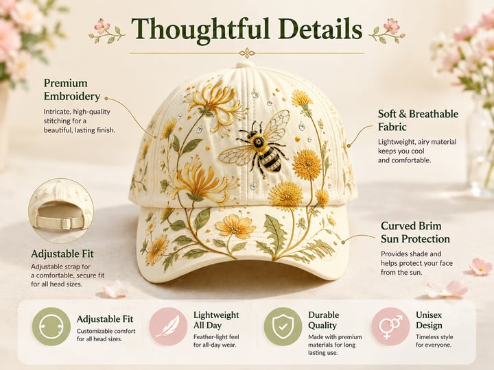 🌸🌿 Casquette de baseball « Garden Morning » : douceur du soleil et confort au quotidien ! ☀️🌱🧢