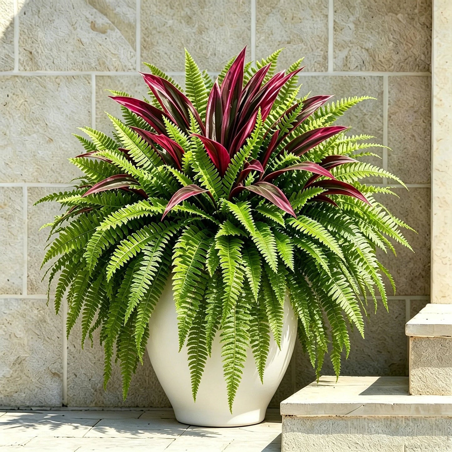 🌿 Fougère artificielle ultra-réaliste et dracaena rouge : une plante d'extérieur résistante aux UV ! ✨