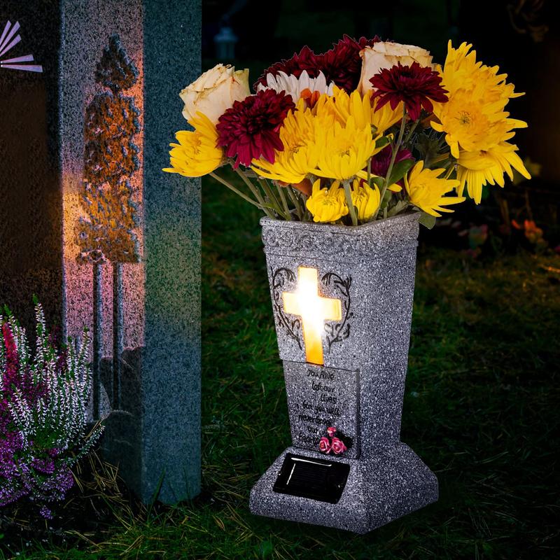 🪔 50 % de réduction ! 💐 Vase funéraire LED à énergie solaire avec support ✨