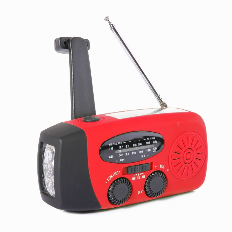 📻Radio d'urgence multifonction — Recharge solaire, à manivelle et par USB, avec AM/FM/NOAA, lampe torche LED et batterie externe de 600 mAh
