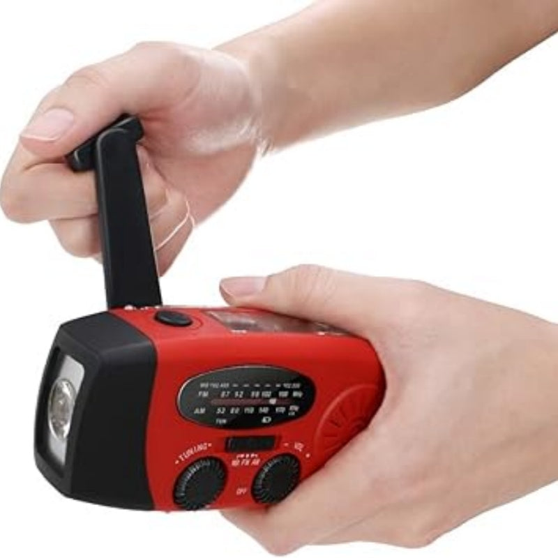 📻Radio d'urgence multifonction — Recharge solaire, à manivelle et par USB, avec AM/FM/NOAA, lampe torche LED et batterie externe de 600 mAh