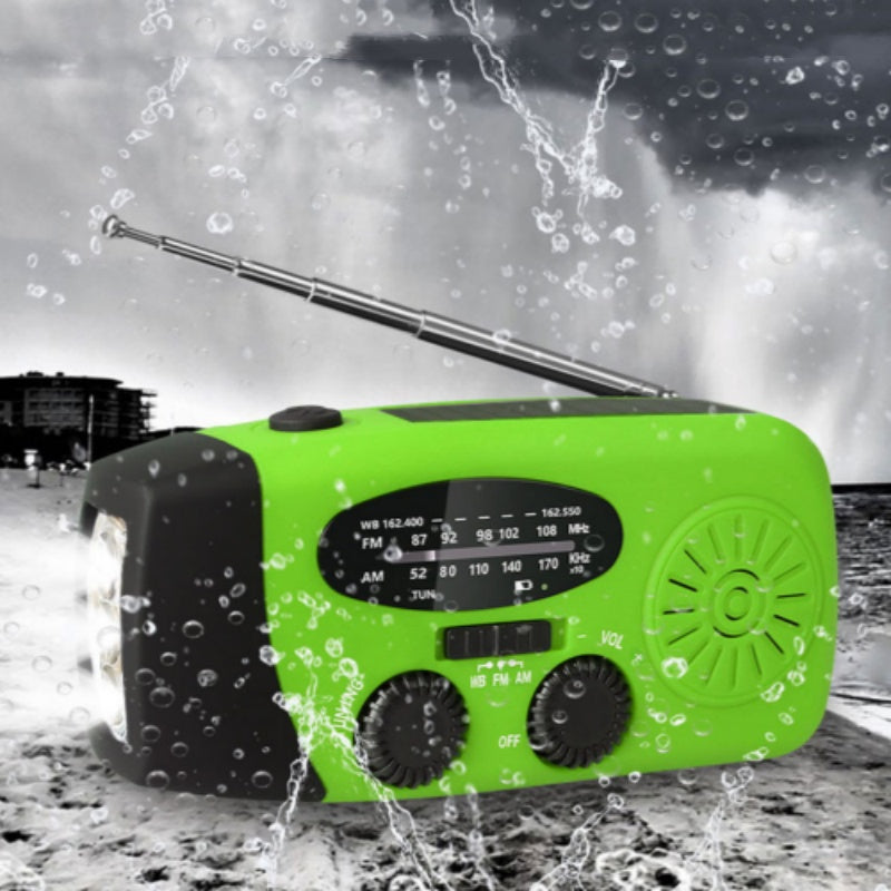 📻Radio d'urgence multifonction — Recharge solaire, à manivelle et par USB, avec AM/FM/NOAA, lampe torche LED et batterie externe de 600 mAh