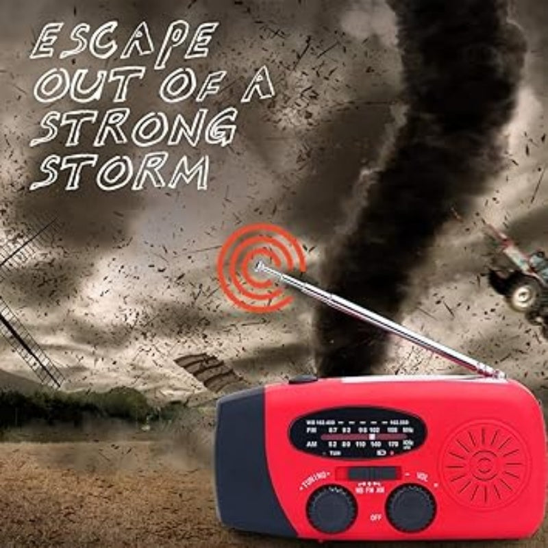 📻Radio d'urgence multifonction — Recharge solaire, à manivelle et par USB, avec AM/FM/NOAA, lampe torche LED et batterie externe de 600 mAh