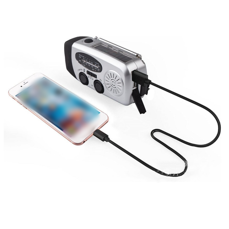 📻Radio d'urgence multifonction — Recharge solaire, à manivelle et par USB, avec AM/FM/NOAA, lampe torche LED et batterie externe de 600 mAh