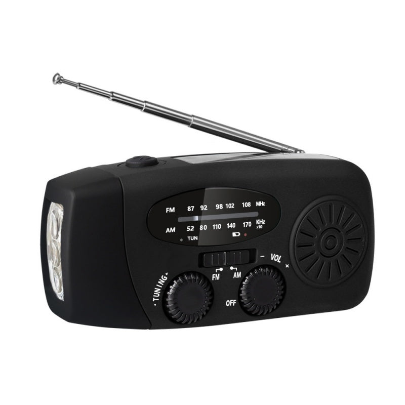 📻Radio d'urgence multifonction — Recharge solaire, à manivelle et par USB, avec AM/FM/NOAA, lampe torche LED et batterie externe de 600 mAh