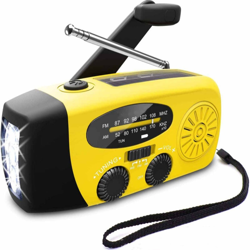 📻Radio d'urgence multifonction — Recharge solaire, à manivelle et par USB, avec AM/FM/NOAA, lampe torche LED et batterie externe de 600 mAh