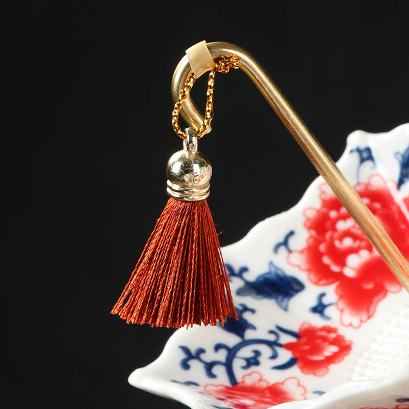 🍵✨ Élégante passoire à thé en céramique en forme de parapluie — Poignée en cuivre, maille fine et soucoupe assortie