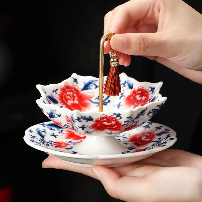 🍵✨ Élégante passoire à thé en céramique en forme de parapluie — Poignée en cuivre, maille fine et soucoupe assortie