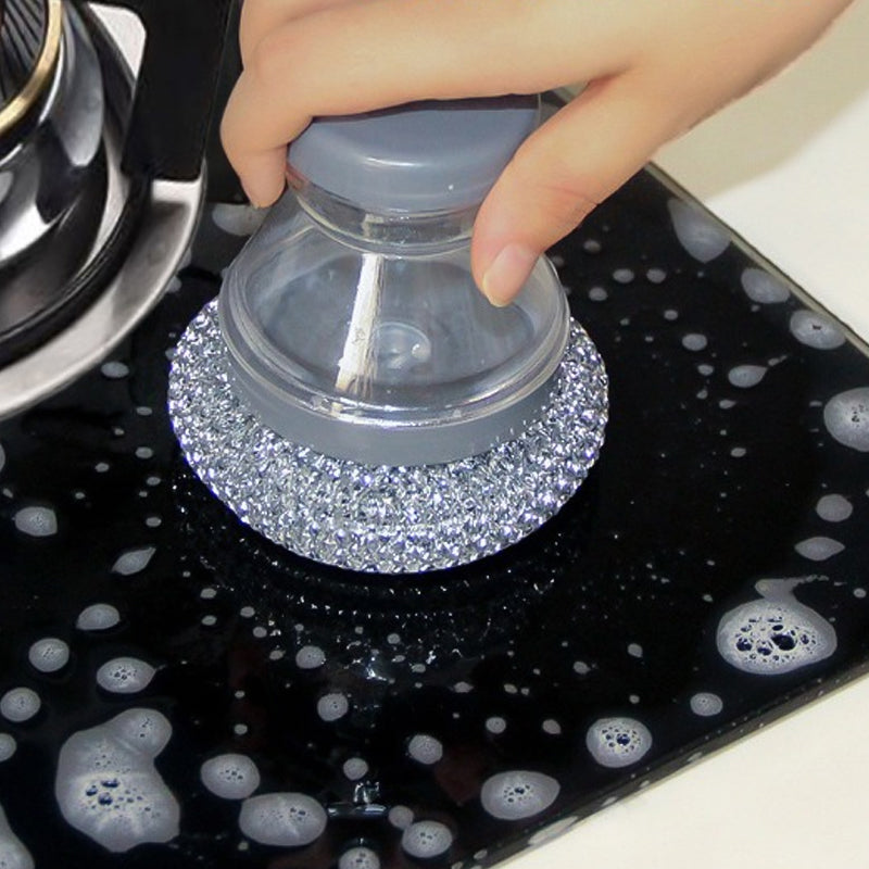 🧼Brosse à vaisselle « Press & Scrub » — Distributeur de savon intégré, nettoyage d'une seule main, plus besoin de prendre le flacon