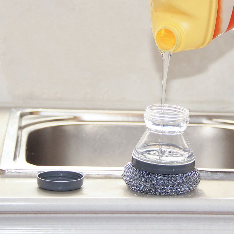 🧼Brosse à vaisselle « Press & Scrub » — Distributeur de savon intégré, nettoyage d'une seule main, plus besoin de prendre le flacon