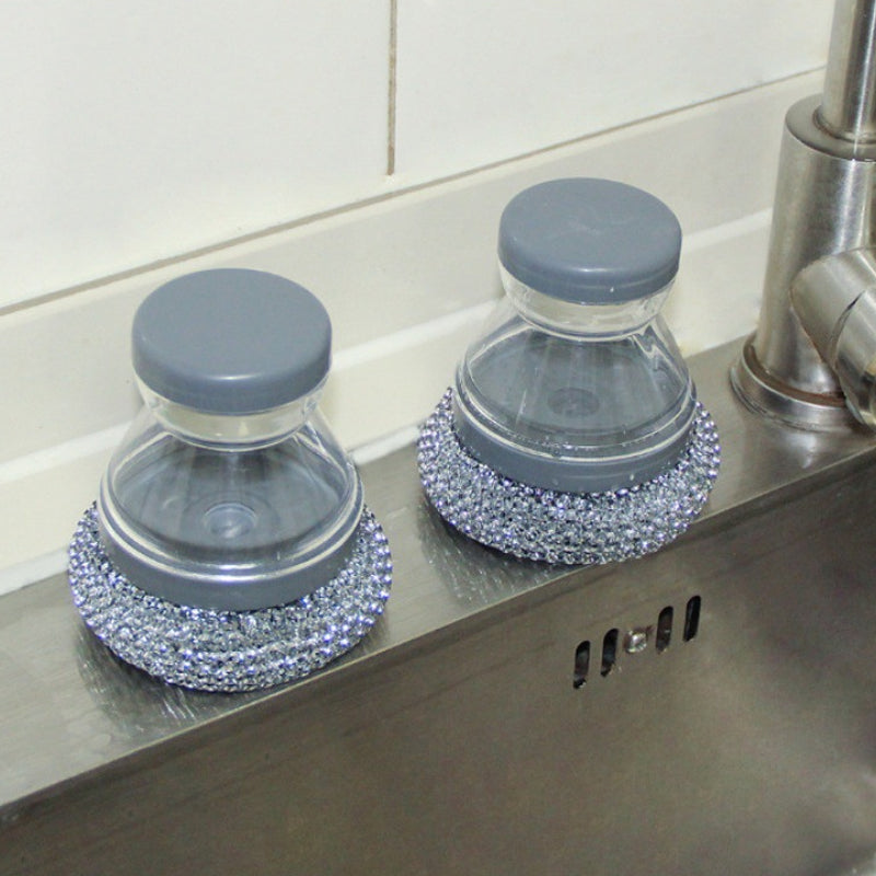 🧼Brosse à vaisselle « Press & Scrub » — Distributeur de savon intégré, nettoyage d'une seule main, plus besoin de prendre le flacon