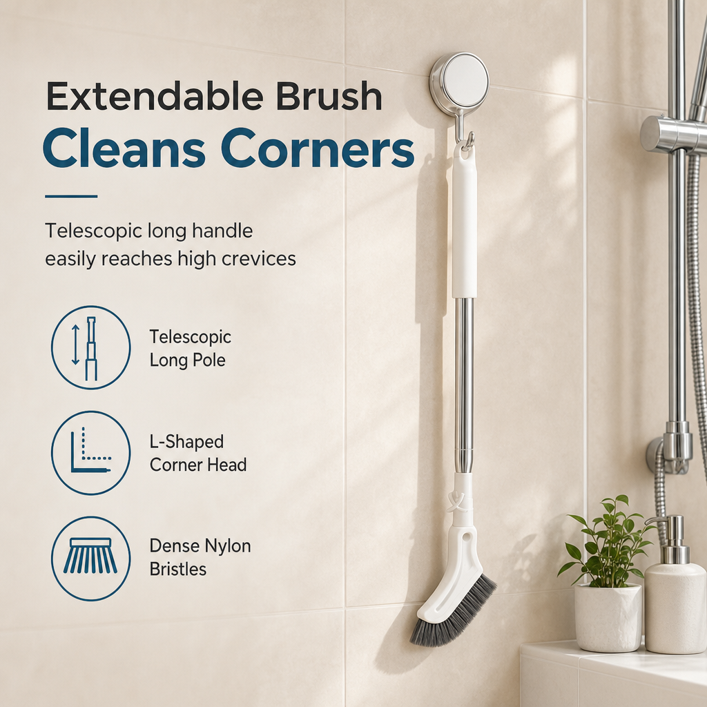🧹 Brosse de nettoyage multifonction extensible — Manche long réglable pour les sols, les coins et les bouches d'aération en hauteur