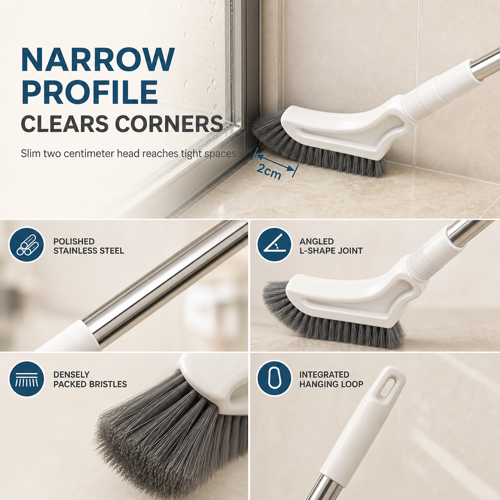 🧹 Brosse de nettoyage multifonction extensible — Manche long réglable pour les sols, les coins et les bouches d'aération en hauteur